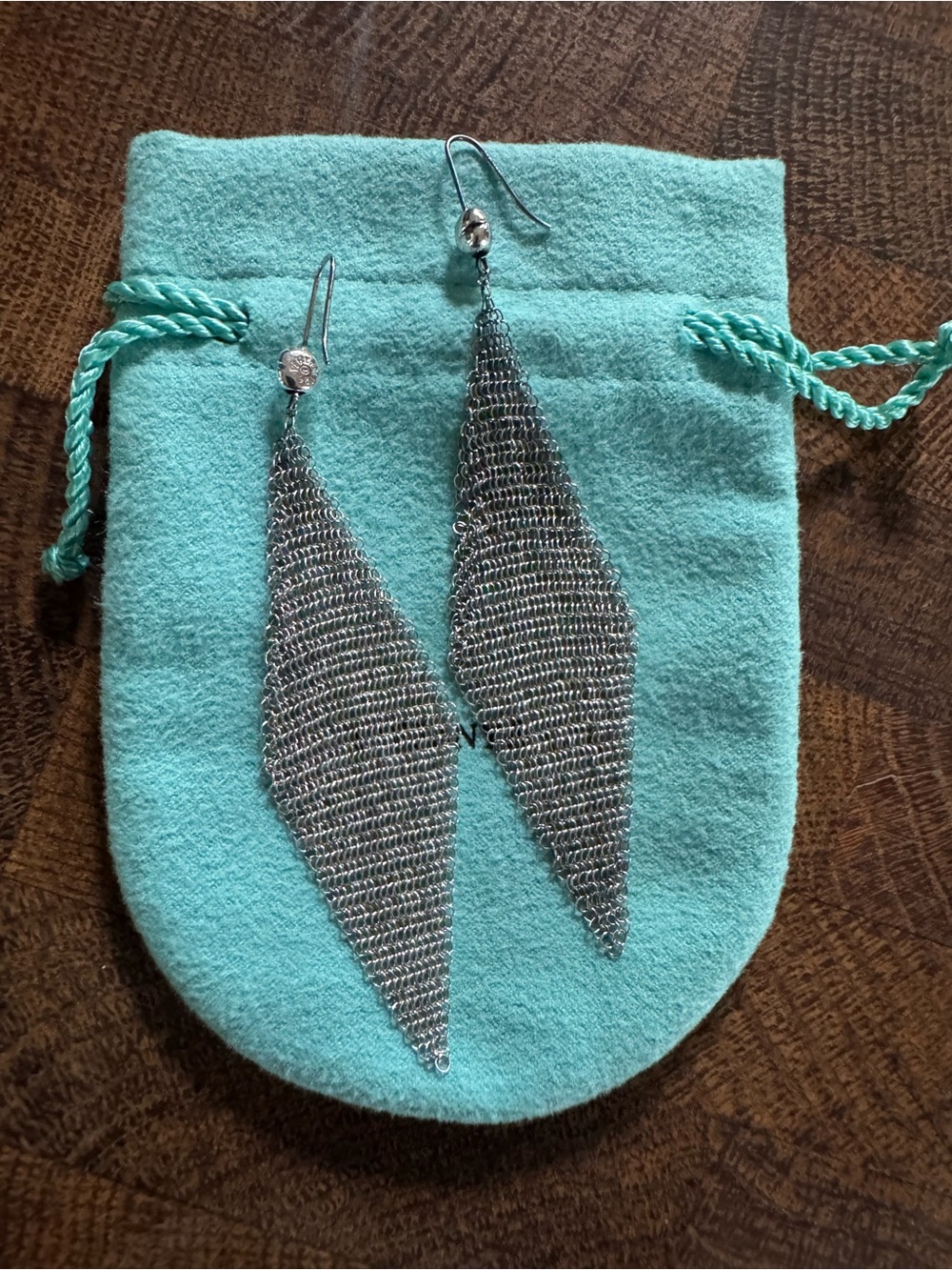 Tiffany & Co. Elsa Peretti Sterling Silver Mesh Earrings.